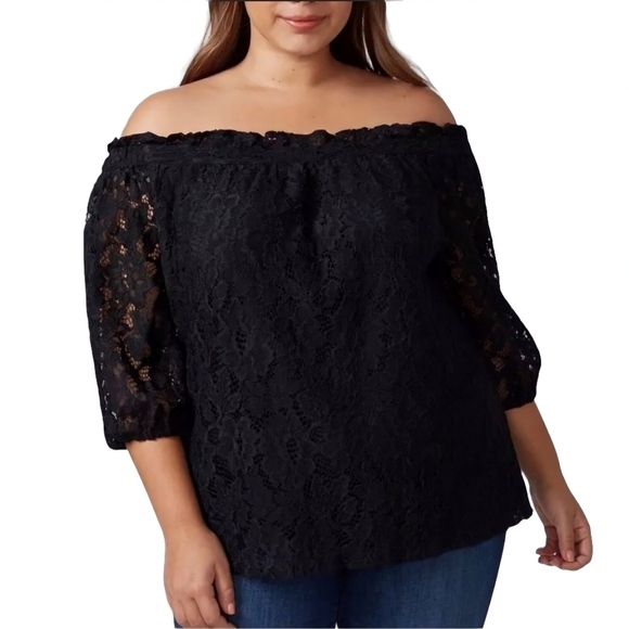Lane Bryant Black Lace Off The Shoulder Top Size 18/20 New Without Tags✨️ - Picture 1 of 10